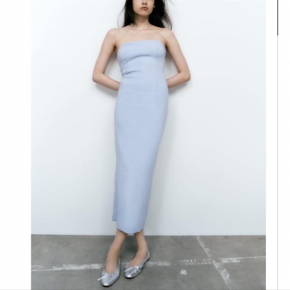 NWT ZARA MIDI DRESS PASTEL BLUE